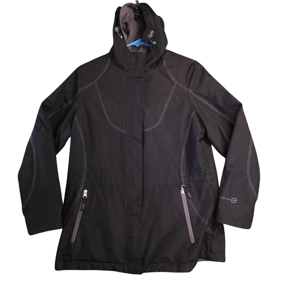FREE COUNTRY Womens Medium Black Reversible Hooded Winter Jacket Cozy Soft - Picture 2 of 11